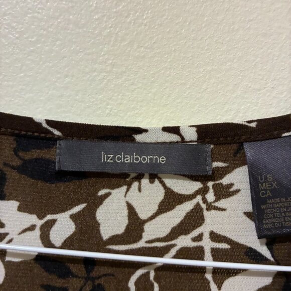 Liz Claiborne Brown & White Sleeveless Floral Blouse - Women's S - Picture 3 of 11